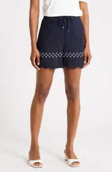 Scalloped Eyelet Drawstring Shorts