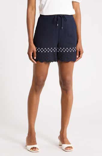Scalloped Eyelet Drawstring Shorts
