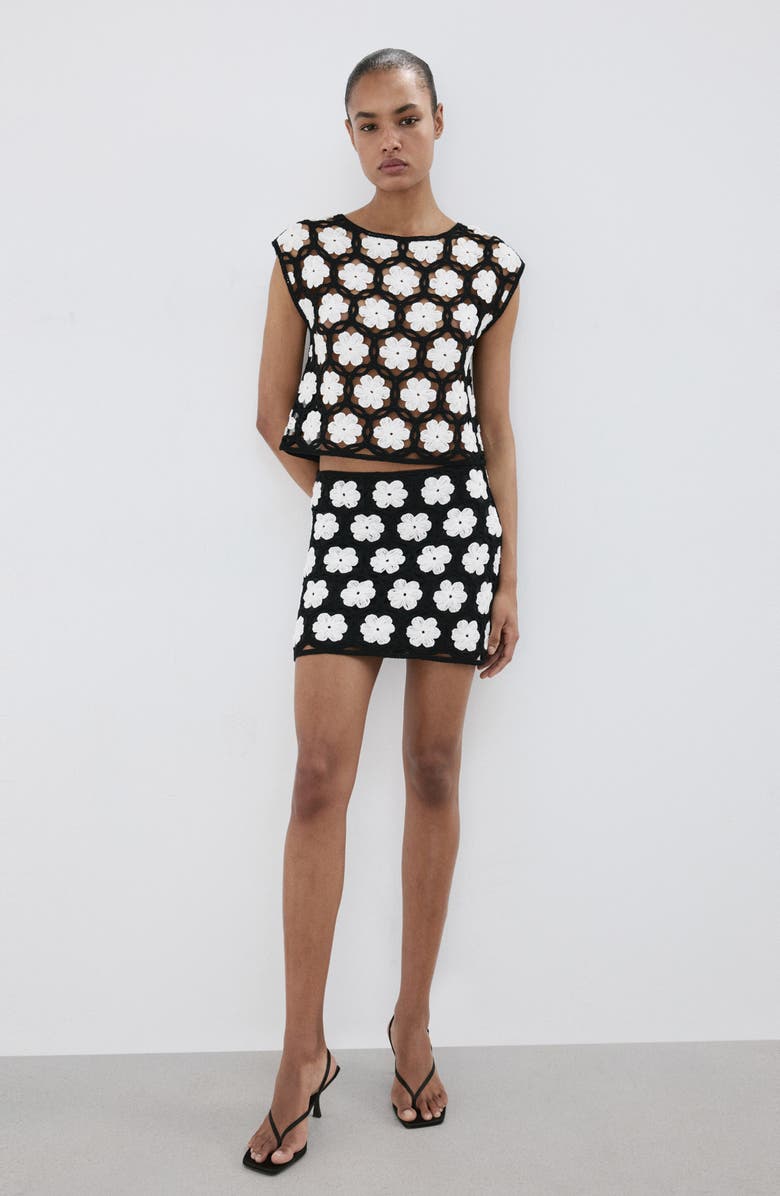 MANGO Flower Embellished Openwork Sweater, Alternate, color, 