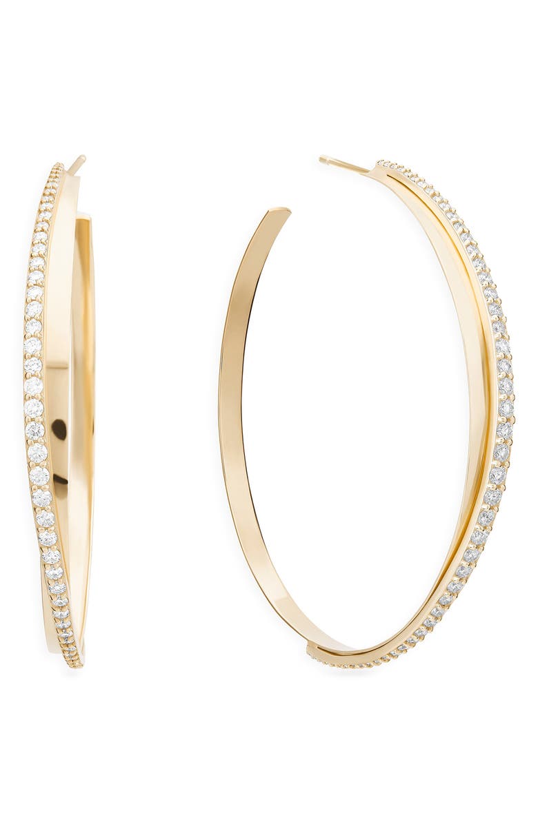 LANA 14K Gold Crossover Hoop Earrings, Main, color, Yellow Gold