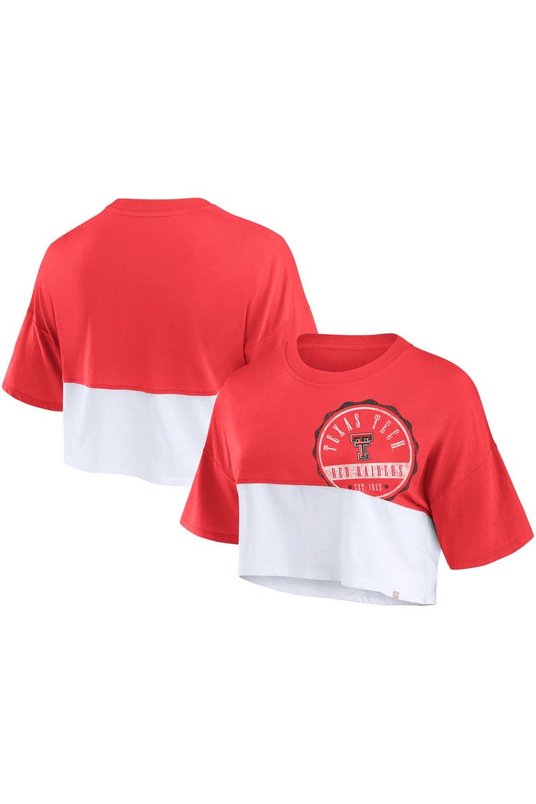 Women's Fanatics Branded Red/White Texas Tech Red Raiders Oversized Badge Colorblock Cropped T-Shirt, Main, color, Red