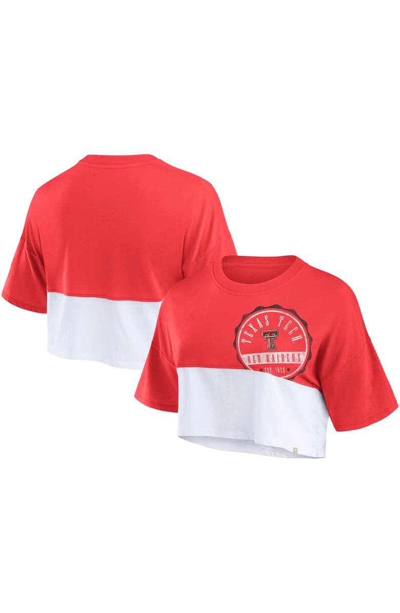 FANATICS Women's Fanatics Branded Red/White Texas Tech Red Raiders Oversized Badge Colorblock Cropped T-Shirt, Main, color, Red