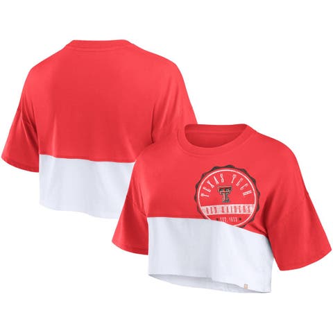 Women's Fanatics Branded Red/White Texas Tech Red Raiders Oversized Badge Colorblock Cropped T-Shirt
