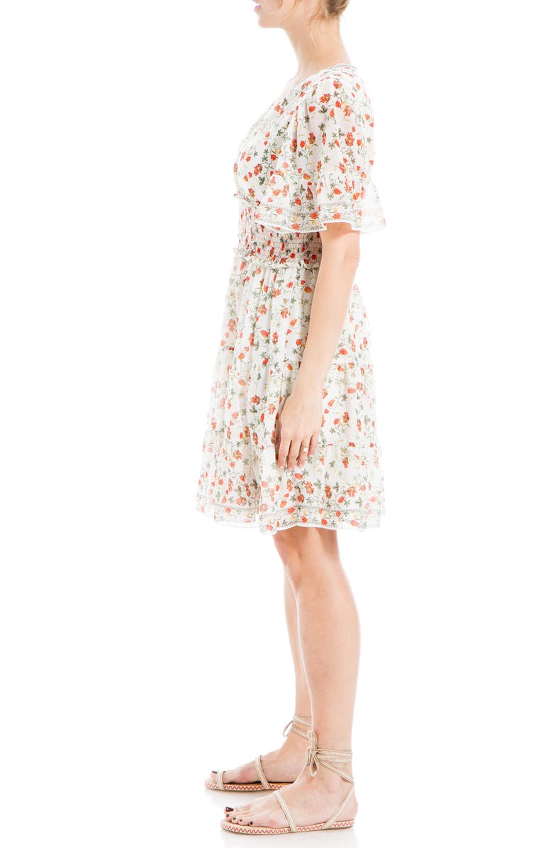 MAX STUDIO Georgette Ditsy Floral Print Tiered Dress, Alternate, color, Cream/ Poppy Sml Crly Clstrs