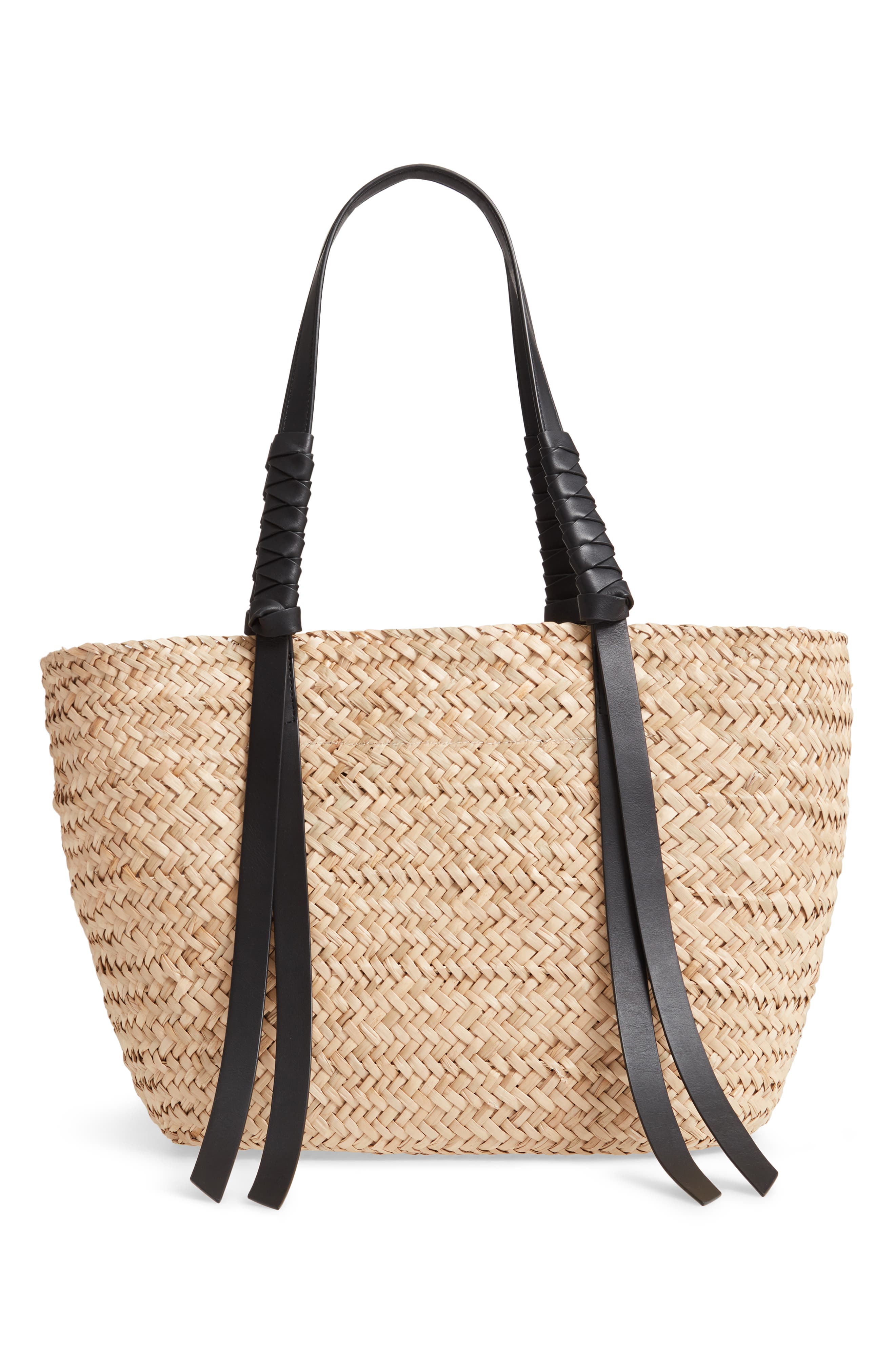 AllSaints Playa East/West Woven Straw Beach Tote, Alternate, color, 