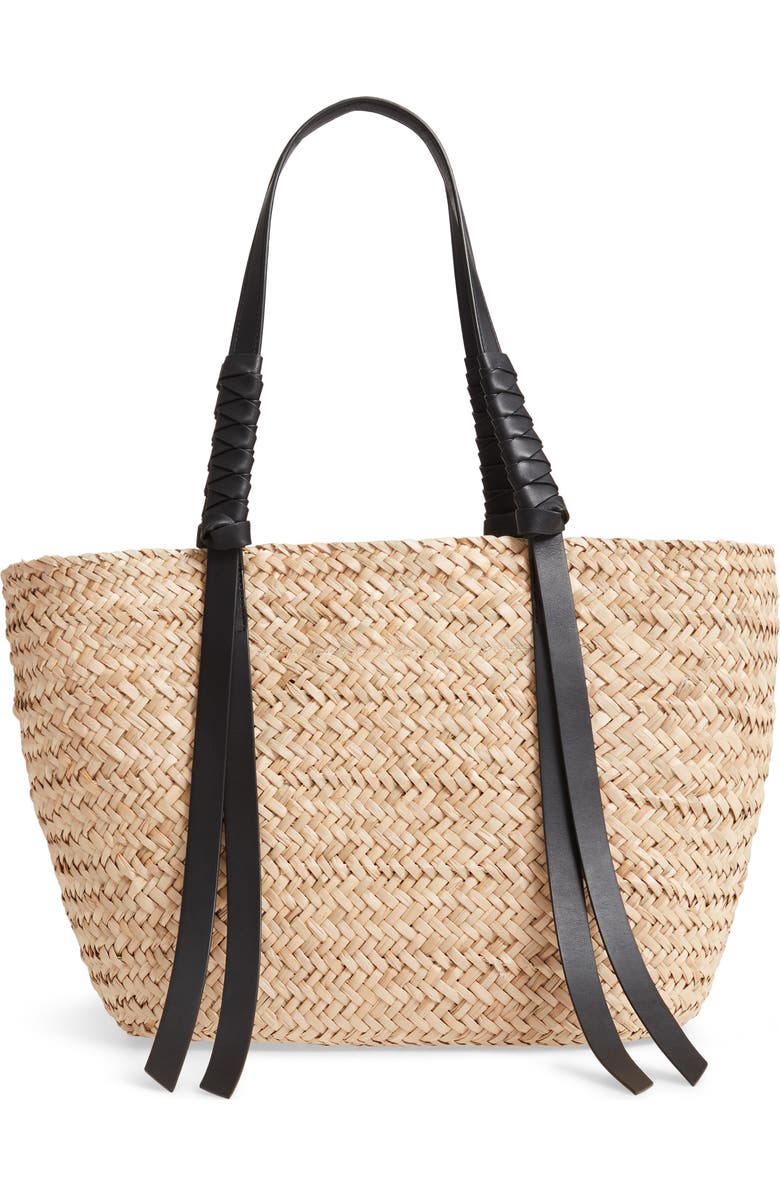 AllSaints Playa East/West Woven Straw Beach Tote, Alternate, color,
