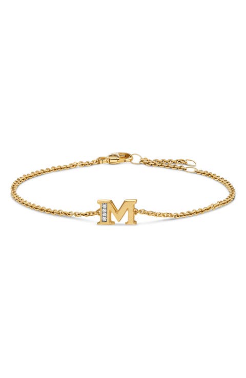 Petite Pavé Initial Chain Bracelet in 18K Yellow Gold with Diamonds