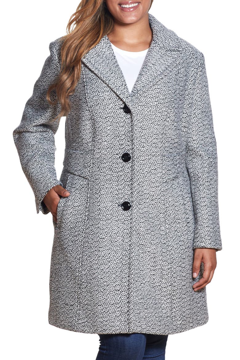 Notch Collar Tweed Coat, Main, color, BLACK/ WHITE