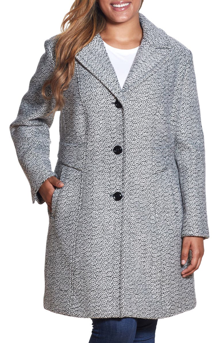 Gallery Notch Collar Tweed Coat, Main, color, Black/ White