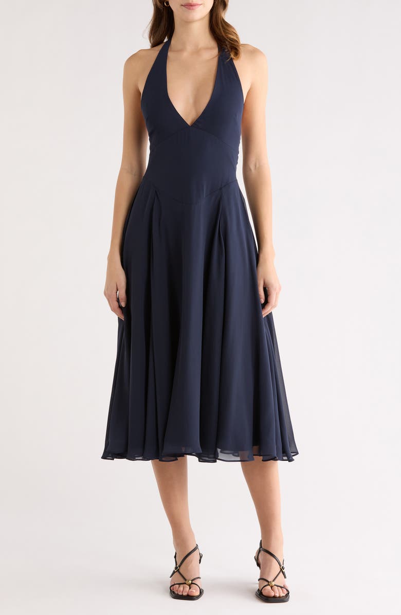 HOUSE OF CB Solada Georgette Halter Sundress, Main, color, Navy