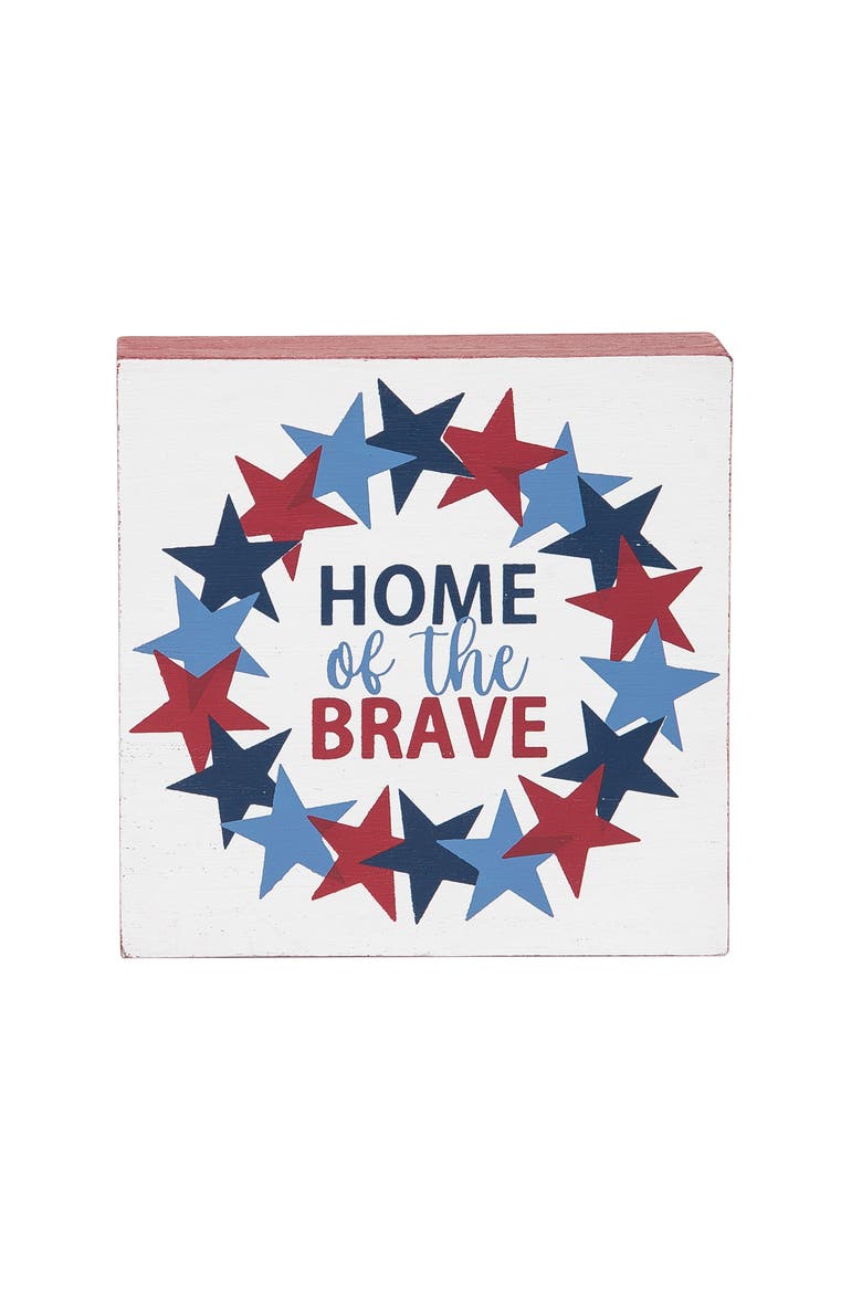 "Home of the Brave" Decorative Shelf Block Figurine 4.75", Main, color, White