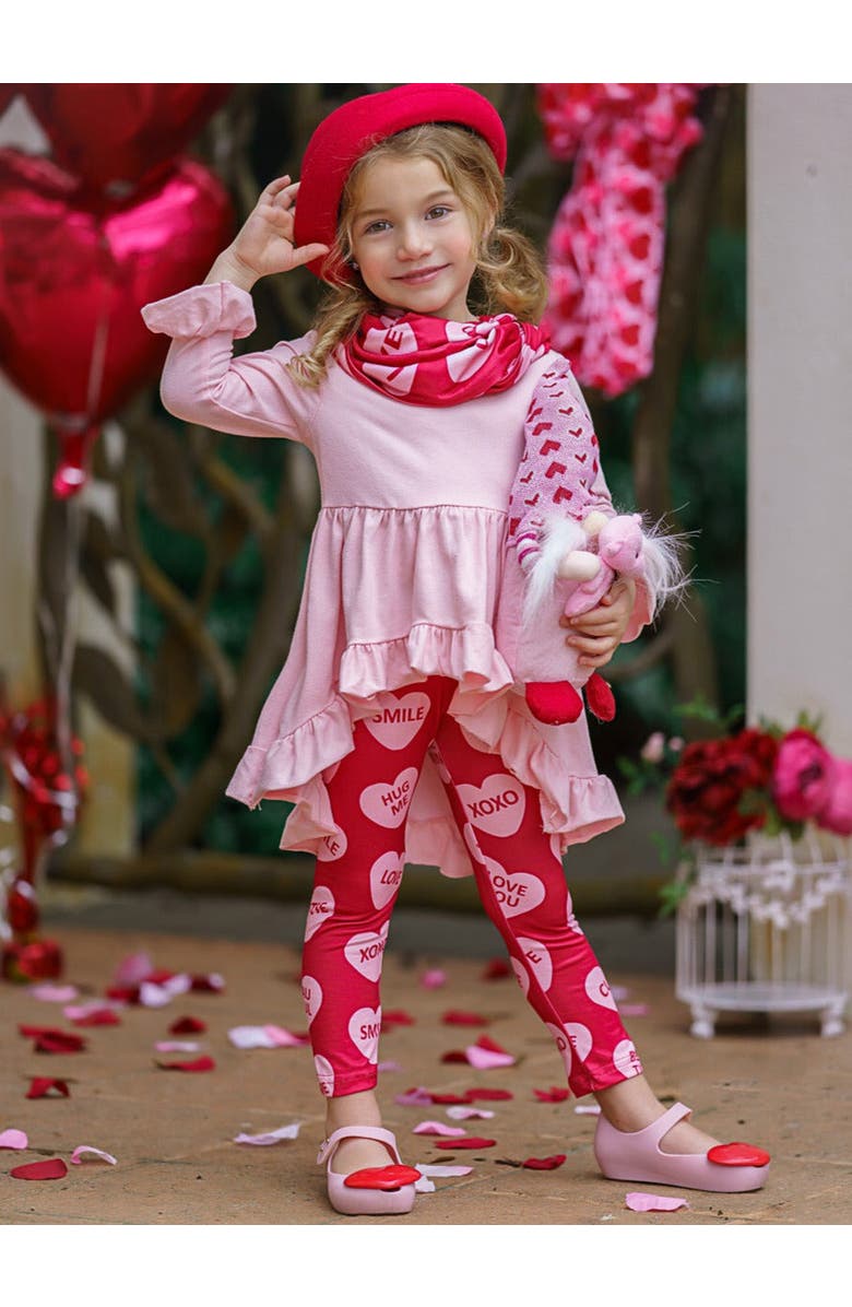 Mia Belle Girls Speak Love Tunic, Scarf and Legging Set, Alternate, color, 