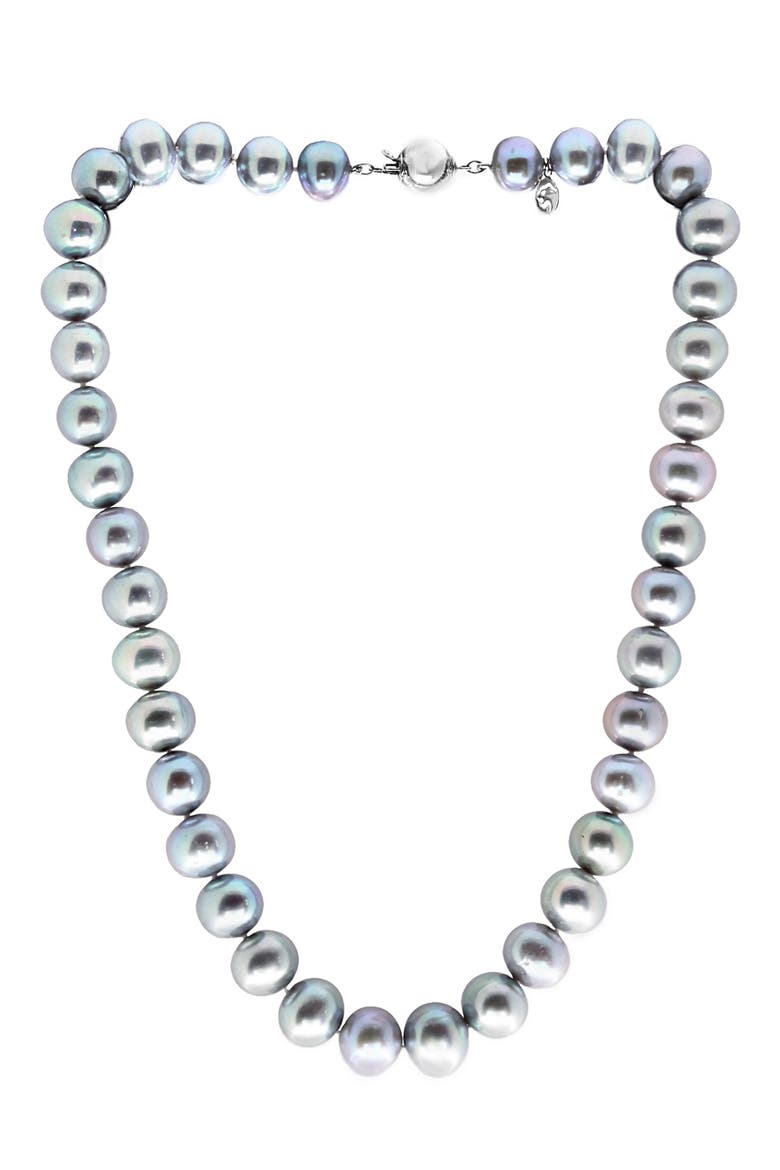 Sterling Silver Freshwater Pearl Necklace, Main, color, GREY