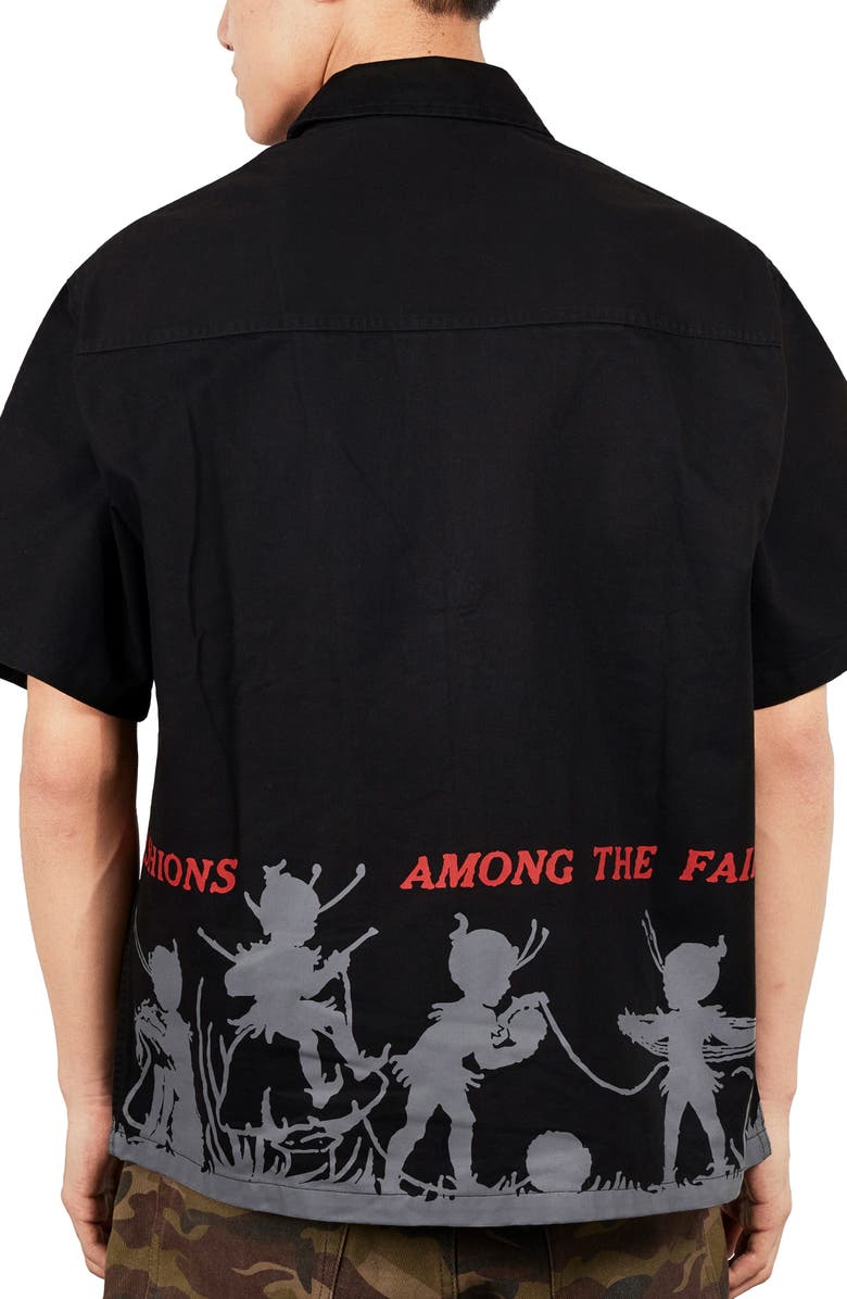 PLEASURES Fairies Relaxed Fit Cotton Zip Shirt, Alternate, color, Black