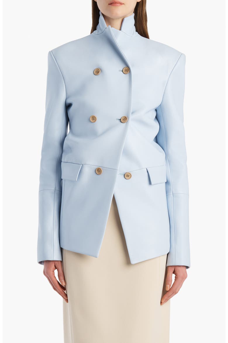 Rolo Double Breasted Lambskin Leather Jacket, Main, color, SKY BLUE