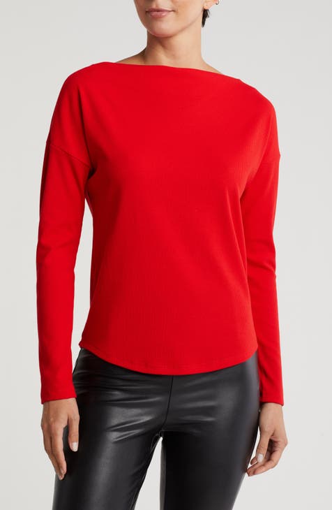 Boat Neck Long Sleeve Ribbed Top