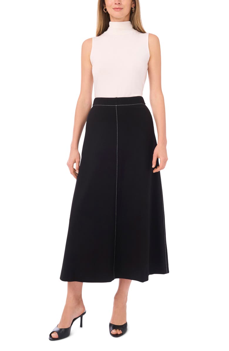 Vince Camuto Topstitch A-Line Maxi Skirt, Alternate, color, Rich Black