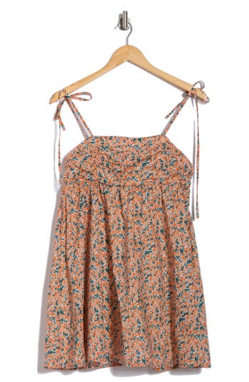 Lush Shoulder Tie Babydoll Dress In Orange Floral
