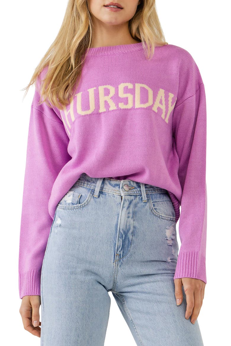 Weekday Motif Sweater, Main, color, LAVENDER
