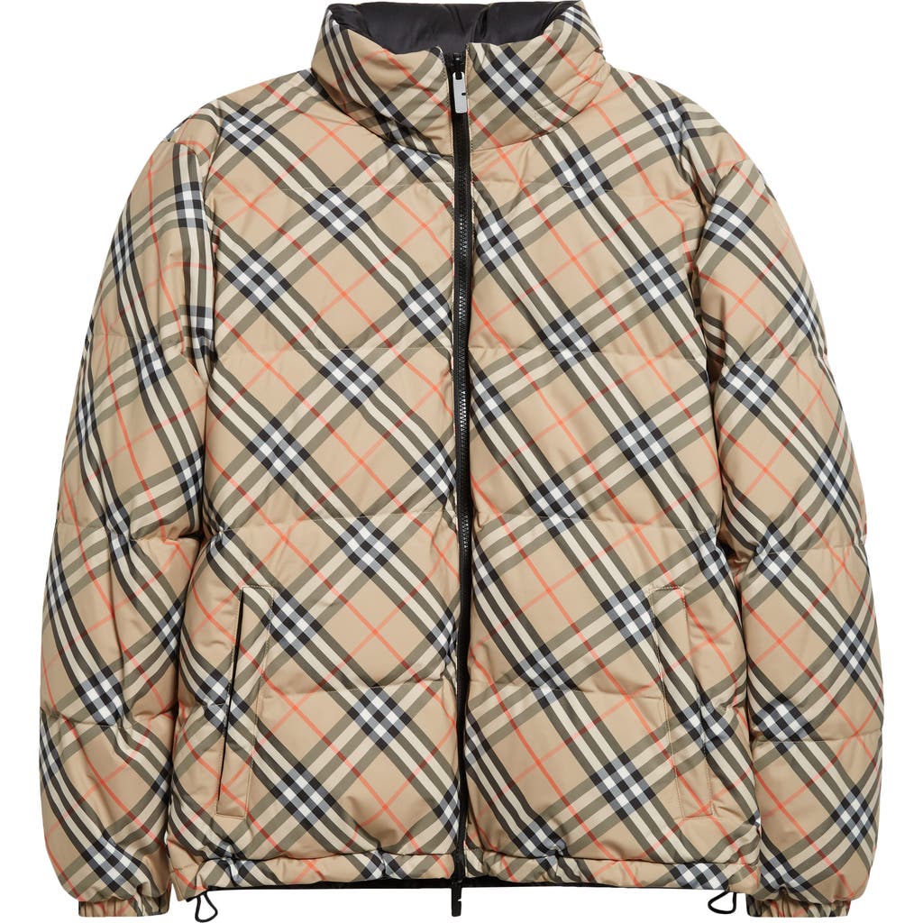 Burberry Snowdon Check Down Puffer Jacket With Stowaway Hood In Neutral