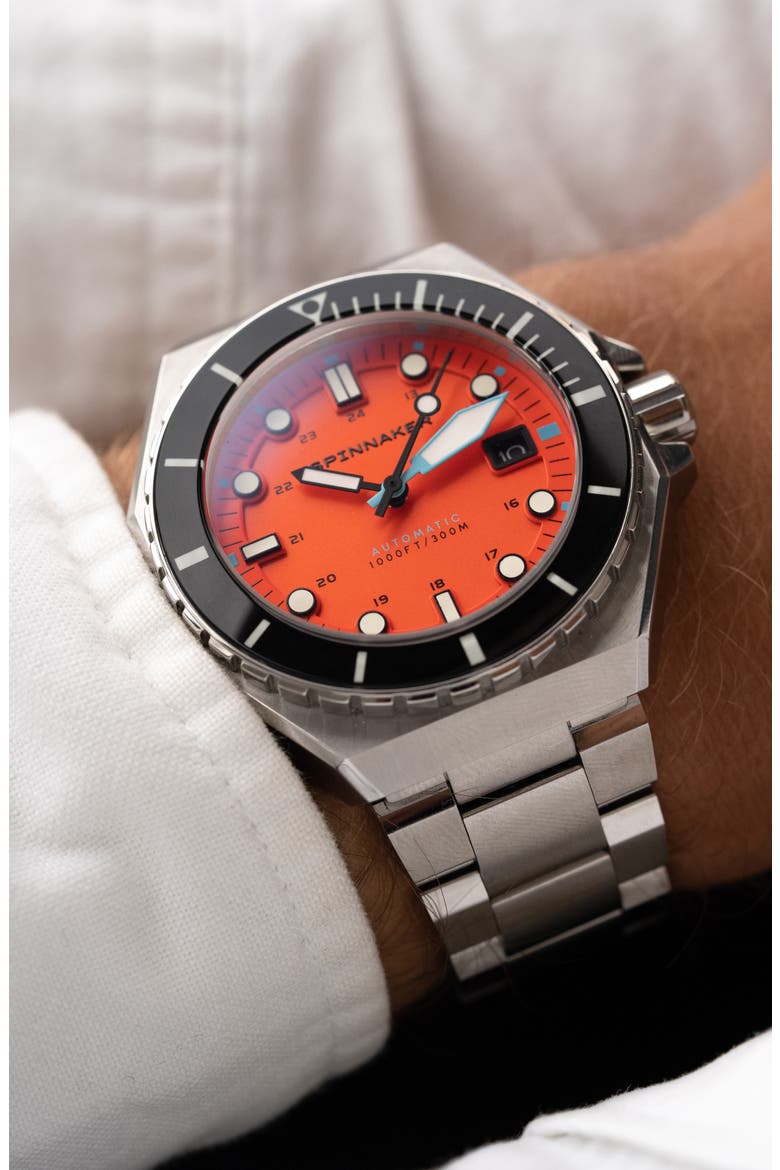 Dumas Automatic Bracelet Watch, 44mm, Alternate, color, ORANGE