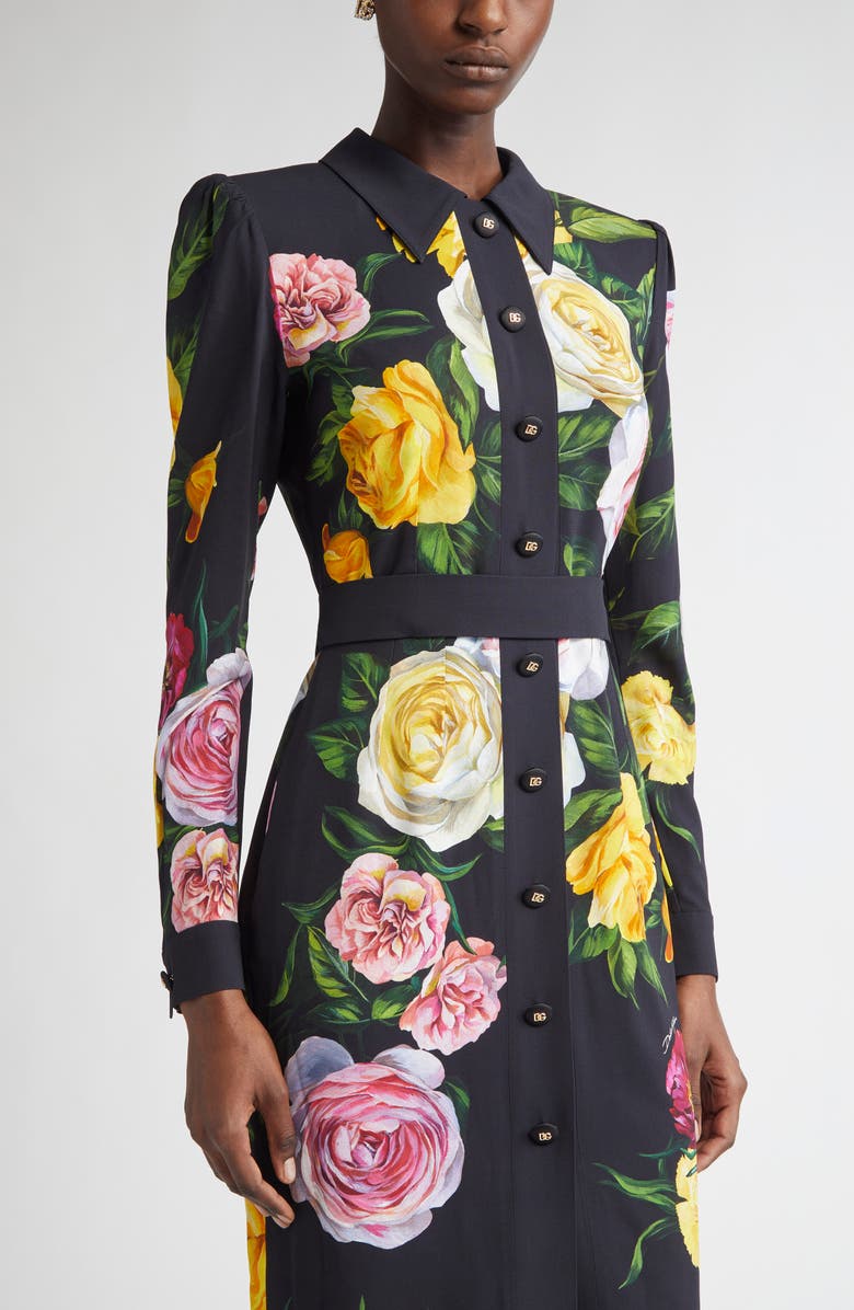 Dolce&Gabbana Rose & Peony Floral Long Sleeve Stretch Cady Shirtdress, Alternate, color,