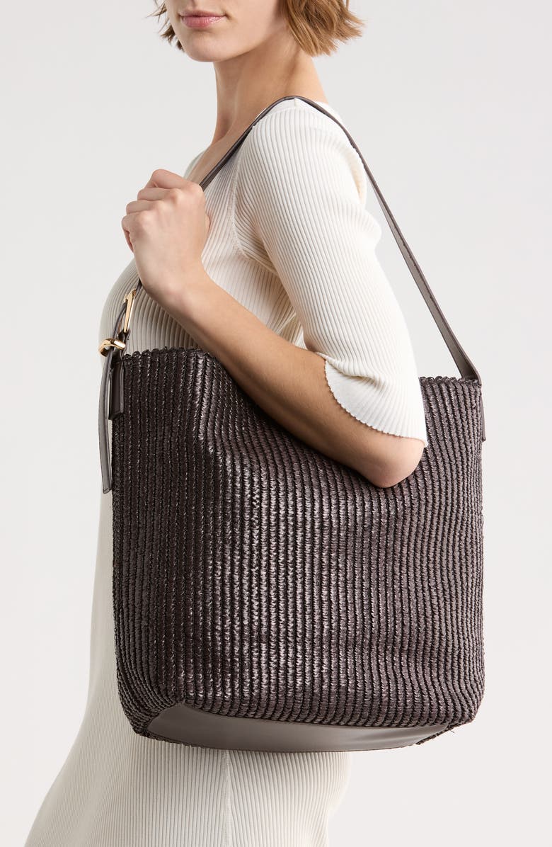 URBAN EXPRESSIONS HANDBAGS Woven Straw Shoulder Bag, Alternate, color, Coffee