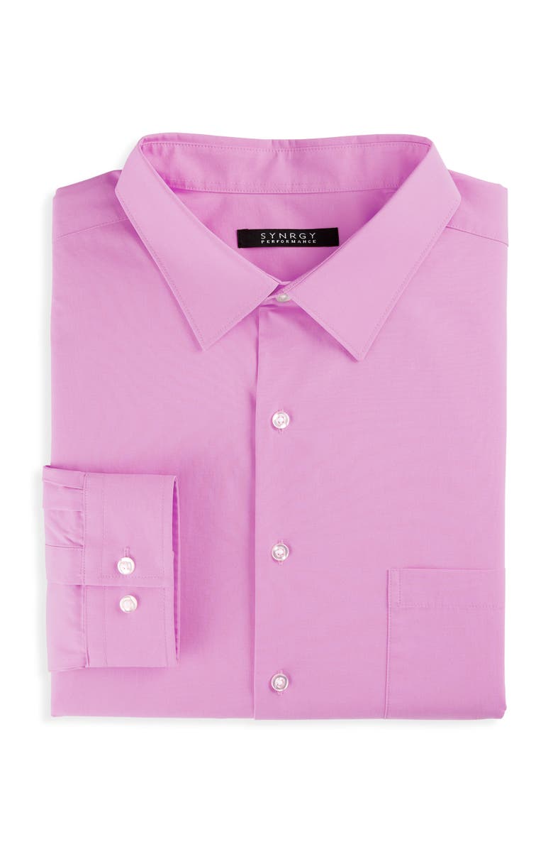 Synrgy by DXL Big & Tall Performance Solid Dress Shirt, Main, color, Pastel Lav