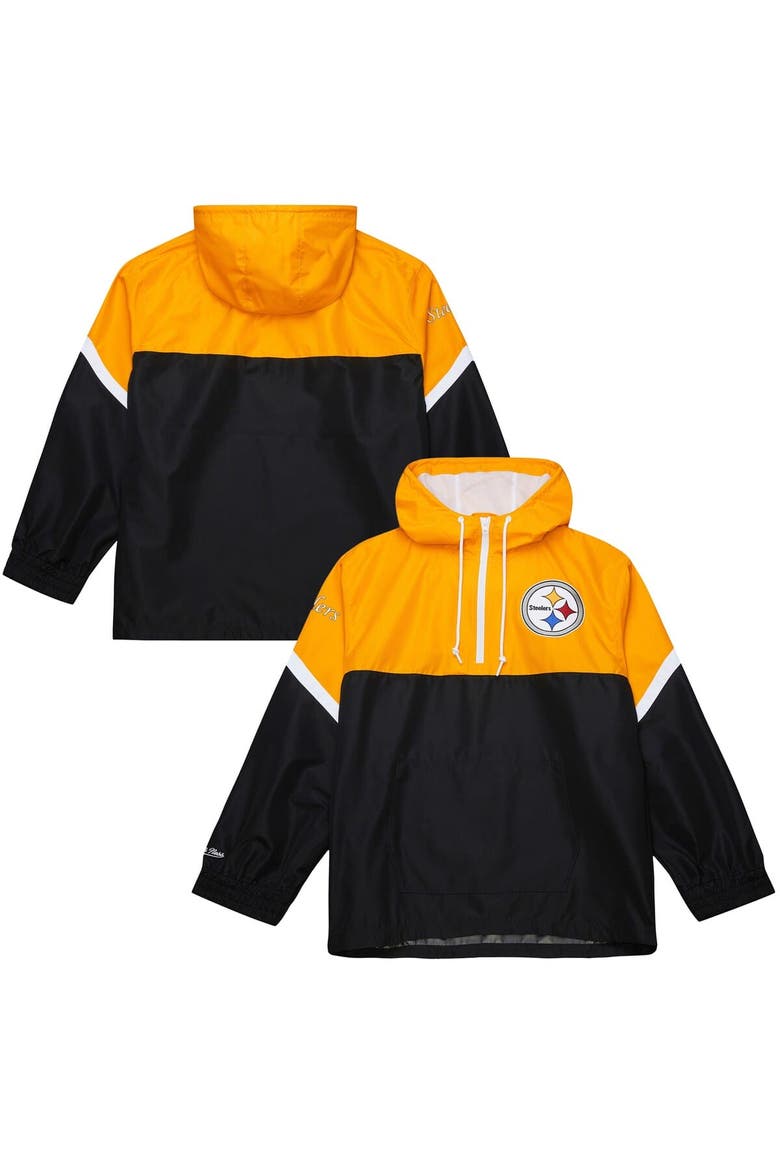 Men's Mitchell & Ness Gold/Black Pittsburgh Steelers Tie Breaker Vintage Logo Lightweight Anorak Half-Zip Windbreaker, Main, color, Gold
