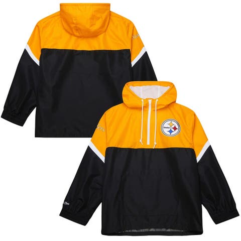 Men's Mitchell & Ness Gold/Black Pittsburgh Steelers Tie Breaker Vintage Logo Lightweight Anorak Half-Zip Windbreaker