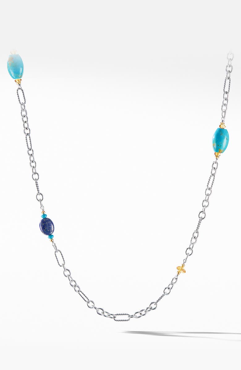 David Yurman Signature Bead and Chain Necklace with Turquoise and 18K Yellow Gold, Main, color, 