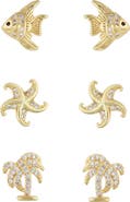 Panacea Set of 3 Assorted Cubic Zirconia Stud Earrings