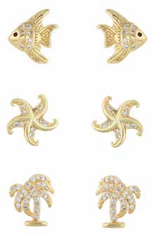 Panacea Set of 3 Assorted Cubic Zirconia Stud Earrings