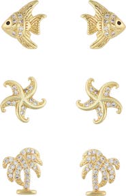 Panacea Set of 3 Assorted Cubic Zirconia Stud Earrings