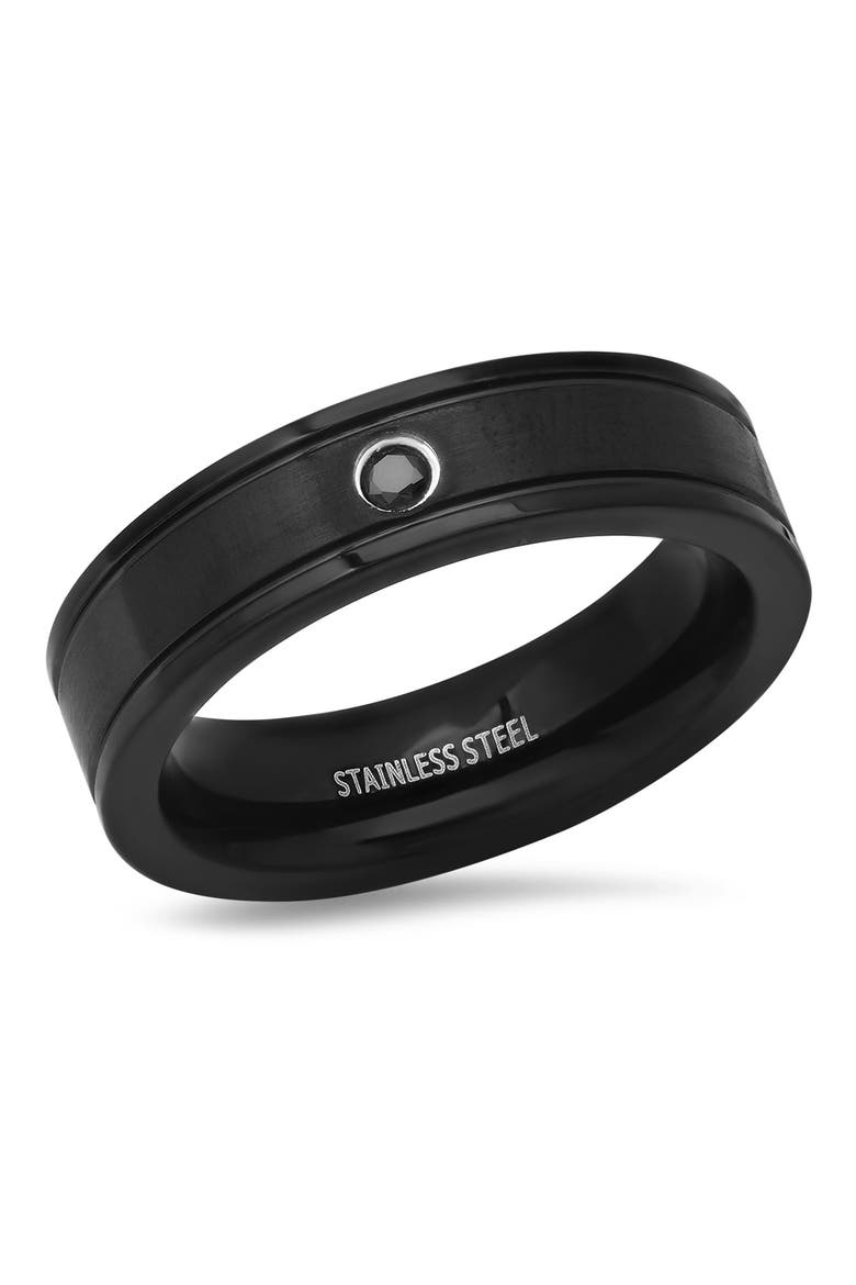 Stainless Steel Minimal Black Stone Band Ring, Main, color, BLACK