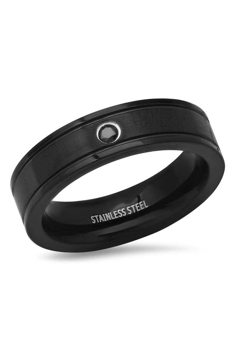 HMY JEWELRY Stainless Steel Minimal Black Stone Band Ring, Main, color, 