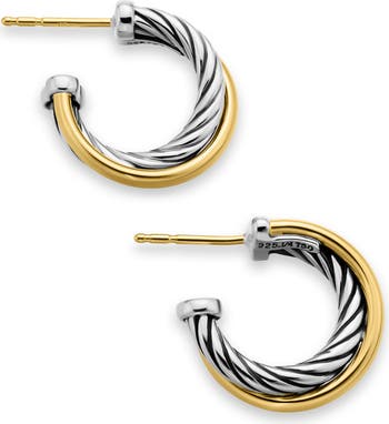 David Yurman 'Crossover' Extra-Small Hoop Earrings with Gold