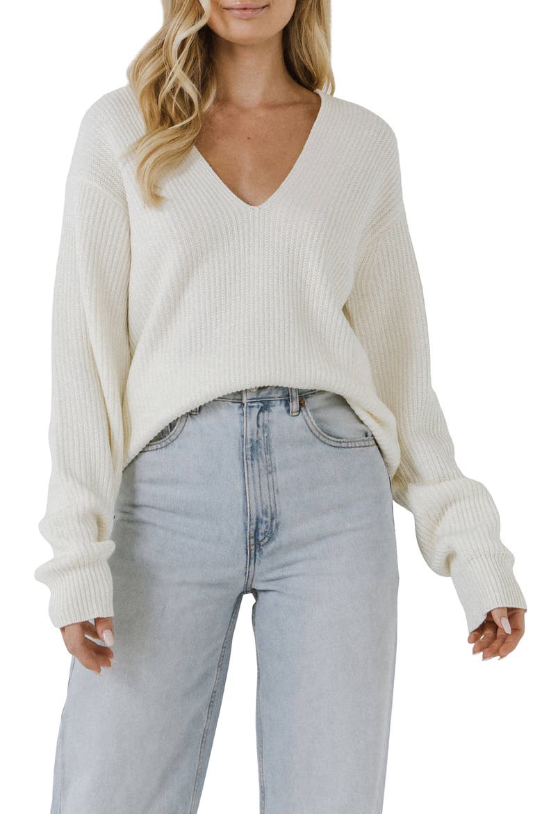 Endless Rose Oversize Deep-V Sweater, Main, color, CREAM