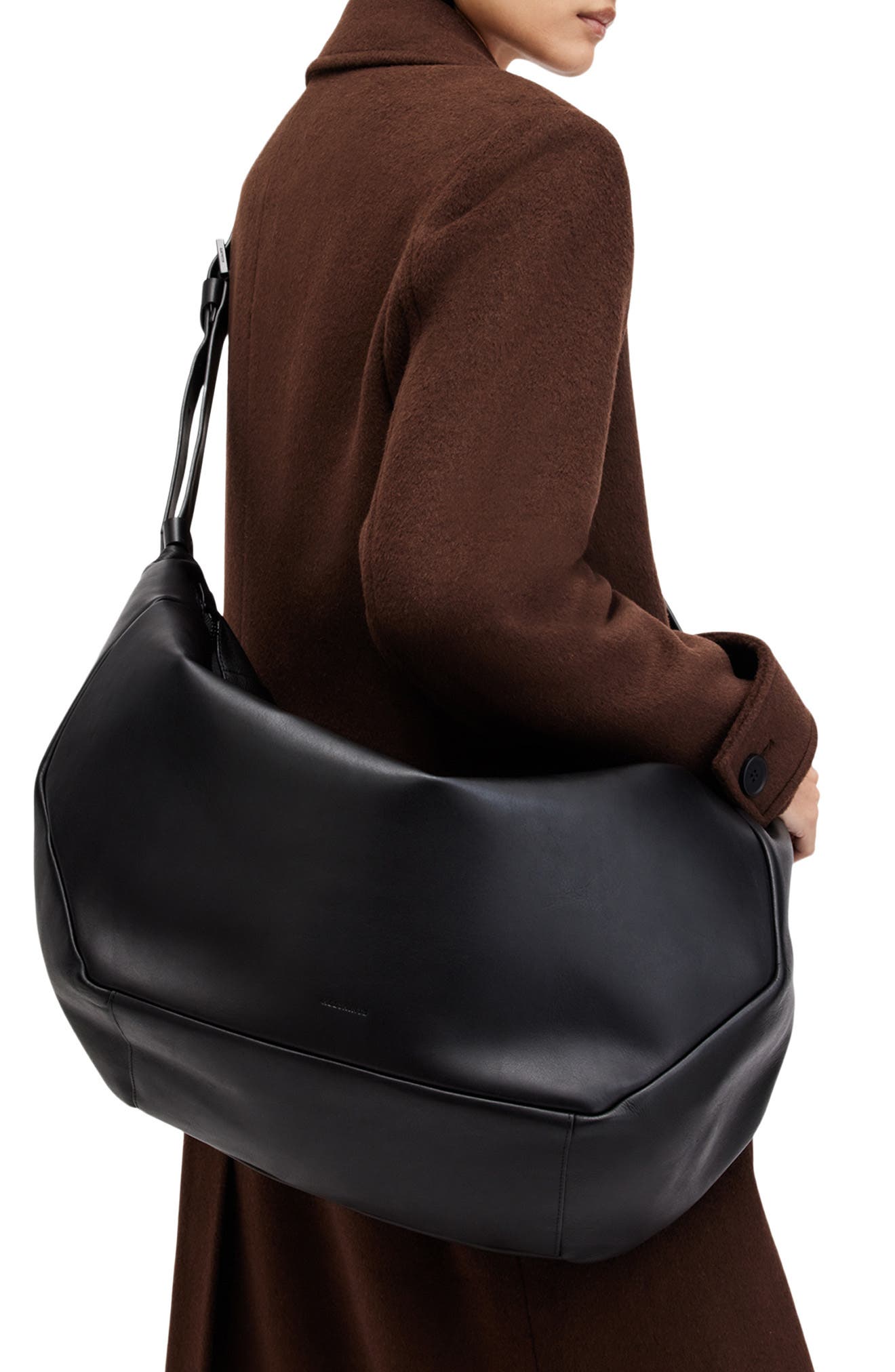 AllSaints Madea Oversize Leather Shoulder Bag, Alternate, color, 