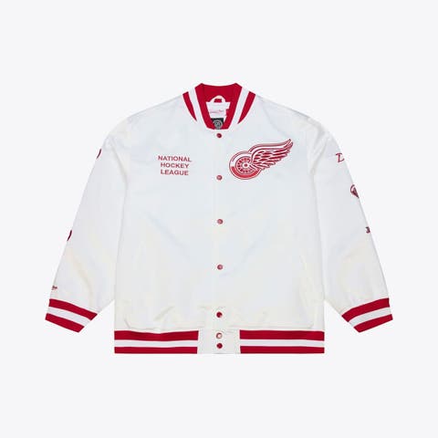 Men's Mitchell & Ness White Detroit Red Wings Arctic Lightweight Satin Full-Snap Jacket