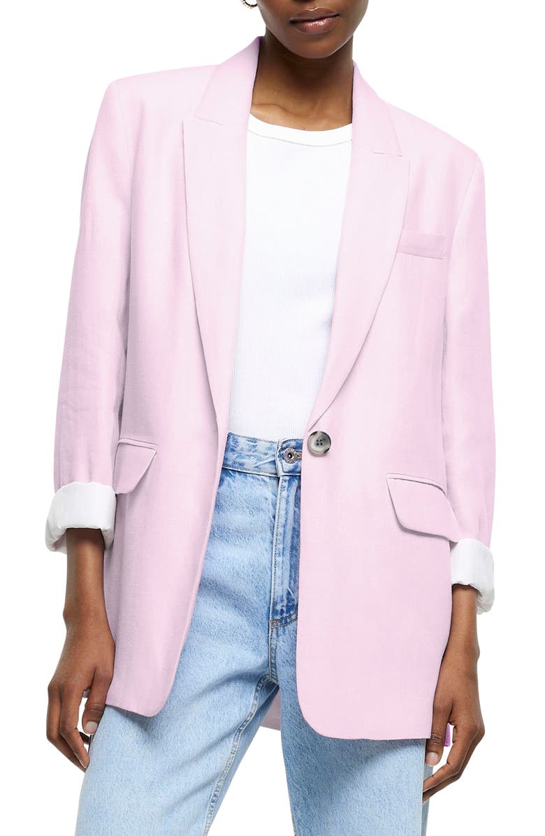 River Island Roll Cuff Linen Blend Blazer, Main, color,
