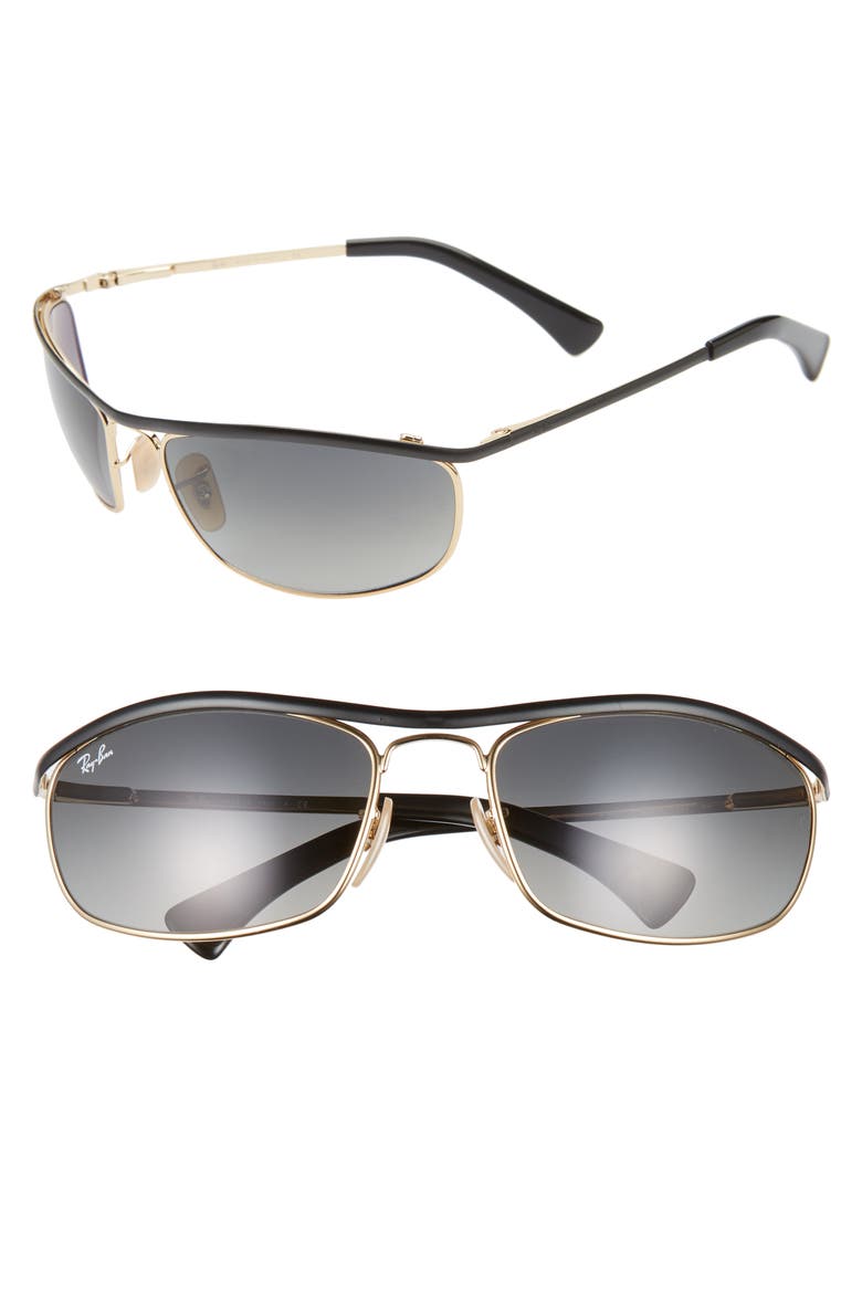 62mm Rectangle Sunglasses, Main, color, GOLD/ BLACK GRADIENT