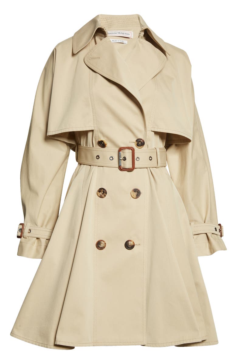 McQueen Belted A-Line Trench Coat, Alternate, color, 