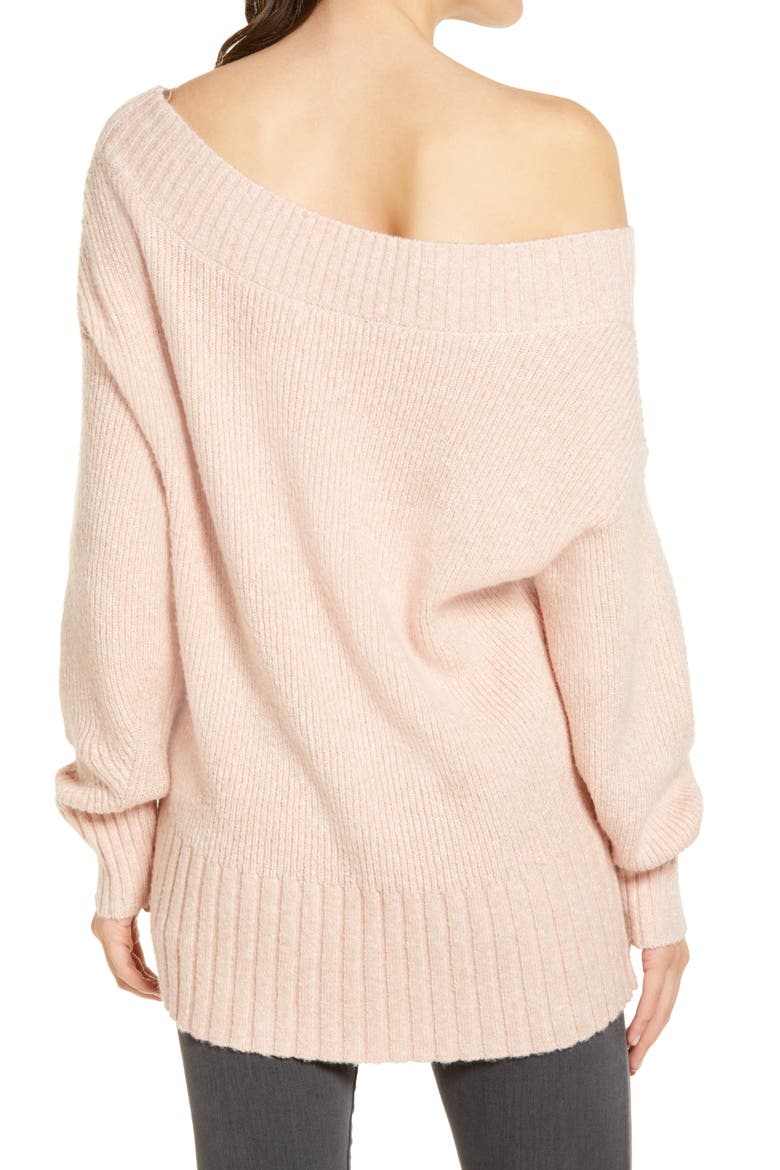 Ribbed Off the Shoulder Sweater, Alternate, color, PINK SMOKE