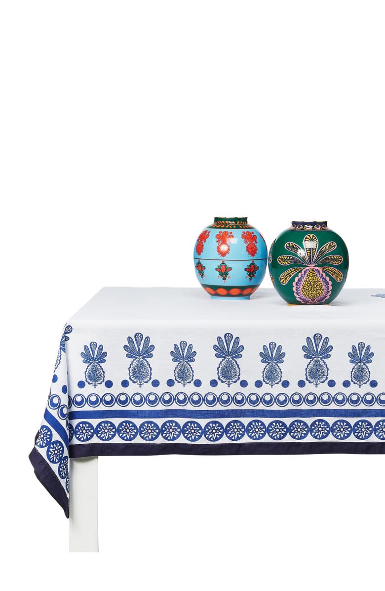 La DoubleJ Medium Tablecloth (180X280) Big Pineapple Blue, Alternate, color, Big Pineapple Blue