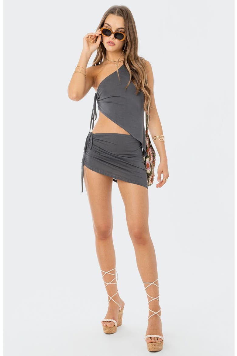 Frankie Drawstring Ruched Miniskirt, Alternate, color, GRAY