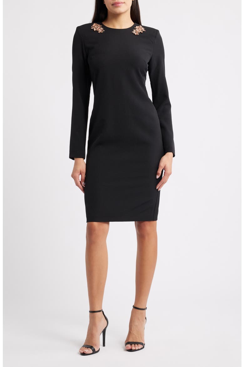Rhinestone Long Sleeve Sheath Dress, Main, color, ANNE BLACK