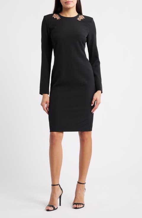 Rhinestone Long Sleeve Sheath Dress