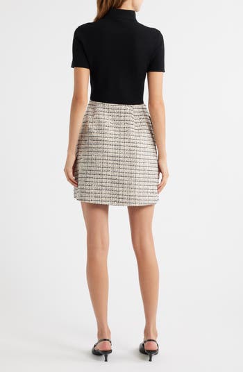 Short Sleeve Combo Tweed Dress