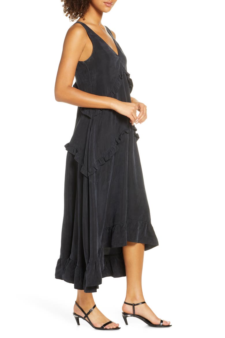 Maise Ruffle High/Low Dress, Alternate, color, ONYX BLACK
